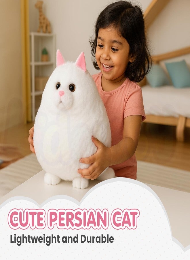 Kidology Giant Fluffy Persian Cat Plush - Ultra-Soft Stuffed Animal for Kids & Adults - Cuddly White Cat Pillow Toy - Adorable Round Kitty Plush for Gifting, Home Decor, and Snuggling - 27cm - Image 2